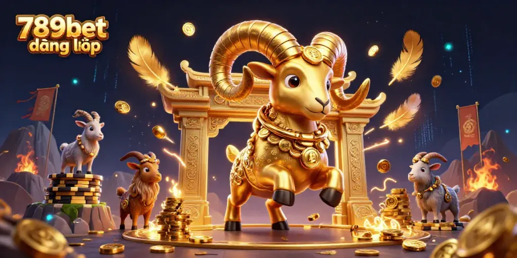 Experience thrilling gameplay with 789bet đăng nhập, featuring a golden ram at a vibrant casino scene.