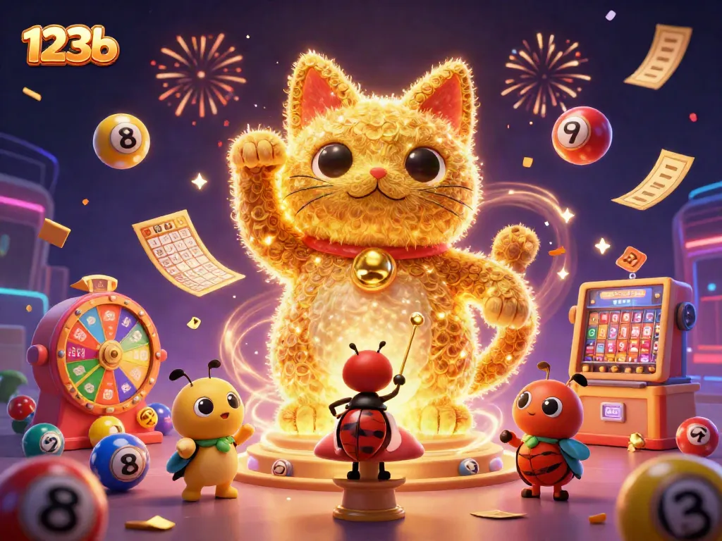 Engage with the illuminated action of 123b as golden fireflies and a conductor beetle bring luck to your gaming experience.