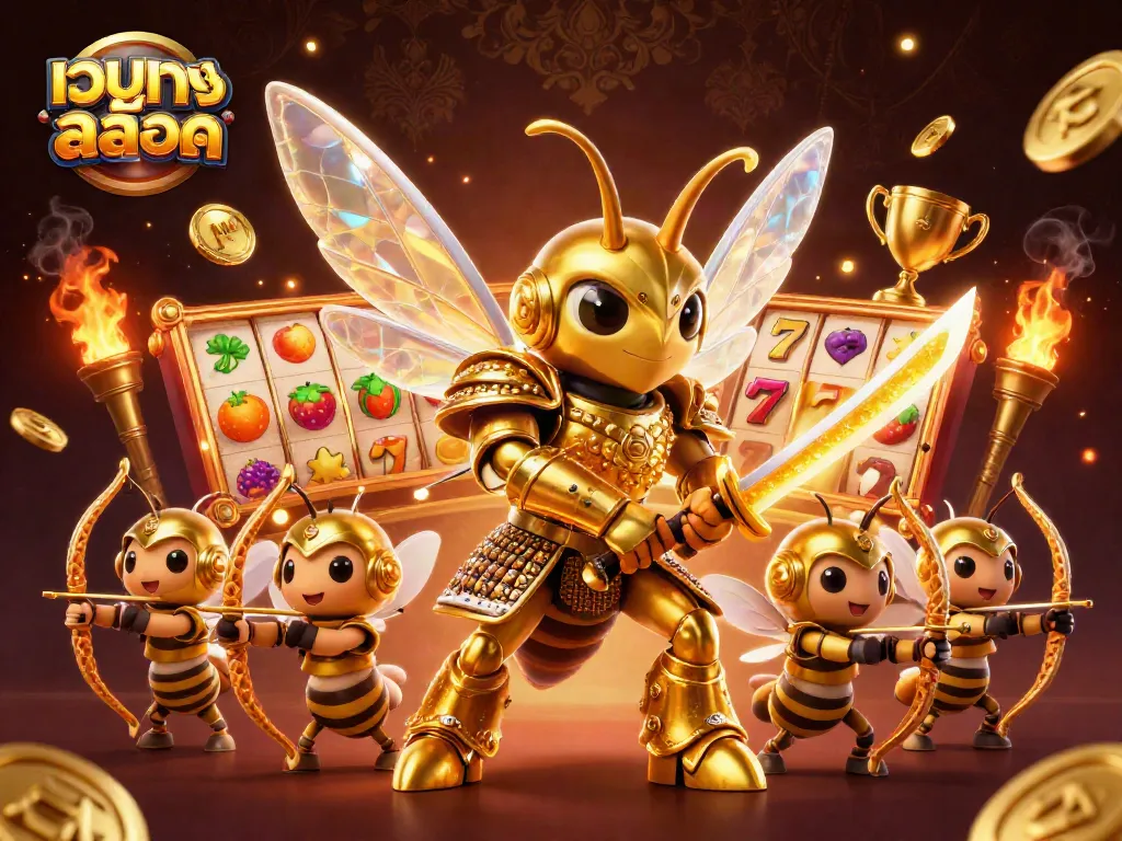Engage in เว็บตรงสล็อต with dynamic 3D illustration showcasing vibrant slot reels and exciting casino elements.