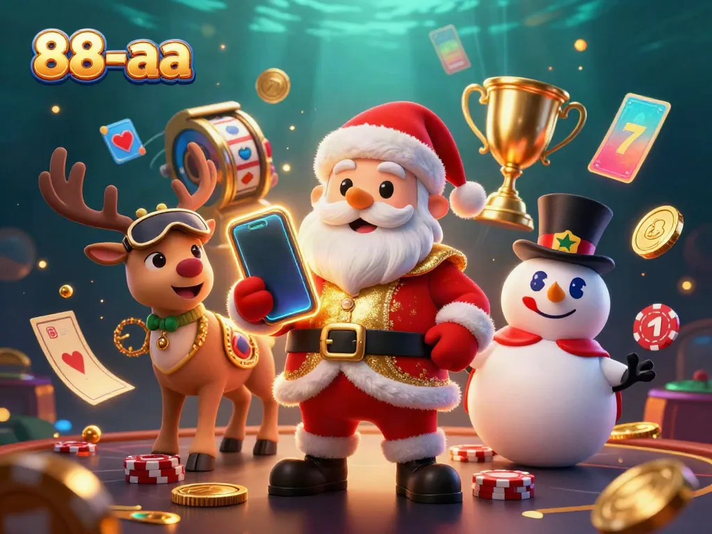 Engage in thrilling jackpot action at 88-aa with Santa Claus and friends in a vibrant casino setting.