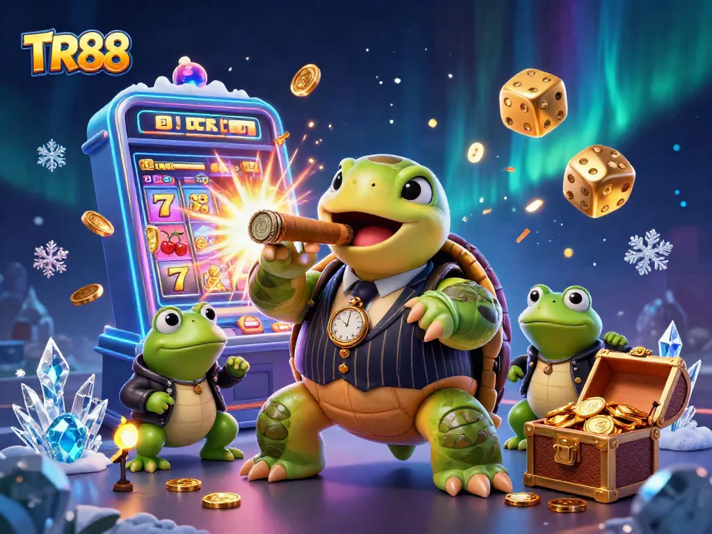 Win big with TR88 over a vibrant casino scene featuring winning symbols and characters.