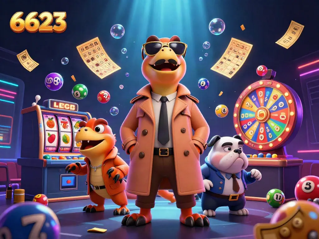 Three raptors dressed in a trench coat attempting to enter a casino, themed for 6623.